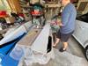 Tom about to rivet the servo tab to the Aileron trailing edge